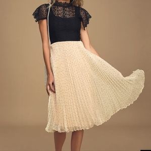 Lulu's Countryside Chic Black Lace Polka Dot Pleated Midi Dress